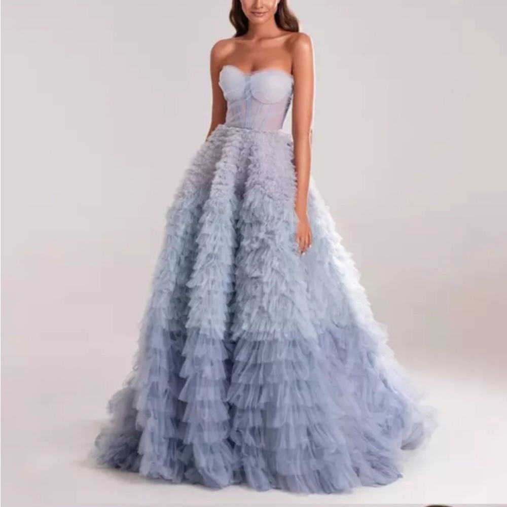 Chic Strapless Light Blue Maxi Dress